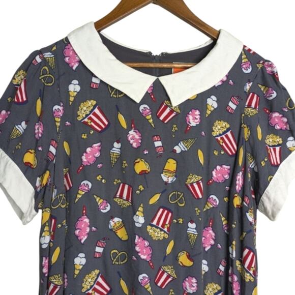 ModCloth Carnival Babydoll Skater Dress 1X Peter Pan Collar Food Print Retro - Picture 3 of 9